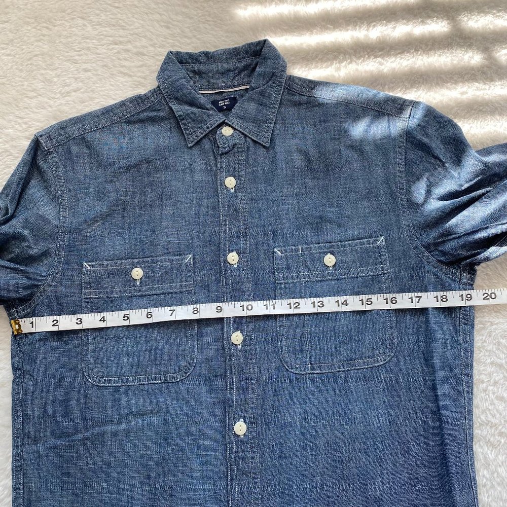 Uniqlo NWOT Men's Denim Utility Long-Sleeve Shirt, Blue Denim Classic, S/M - Picture 6 of 10